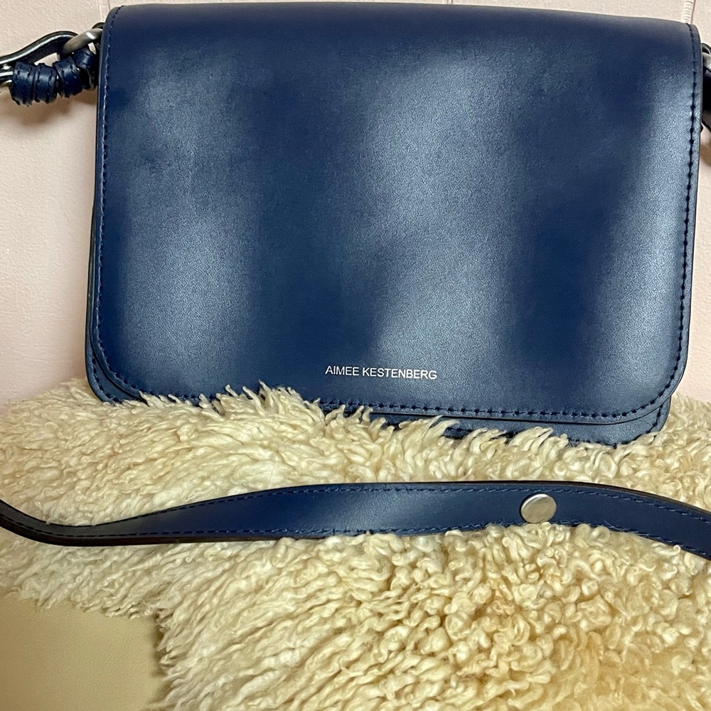 Aimee Kestenberg navy blue genuine leather crossbody bag , minimalist design. - Picture 8 of 10